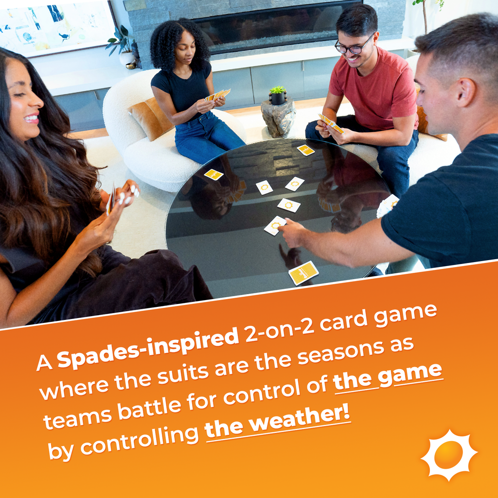 Summer – The Spades-Style 2-on-2 Card Game Where the Suits Are Seasons – Play High or Low Temperatures to Win Books – Summer Is Trump – 4 Players – Ages 10+