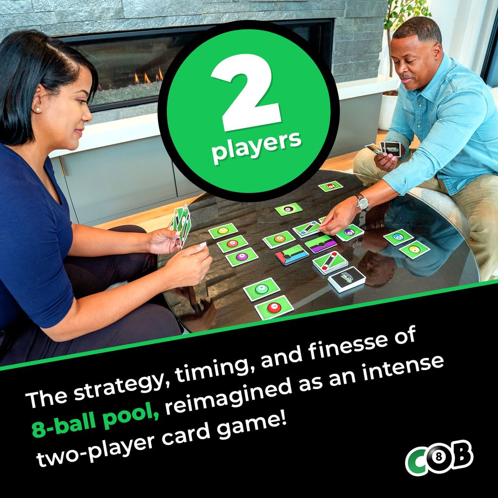 Crazy 8-Ball – Intense Two-Player Card Game of Setup and Sabotage – Turn Pool Into a Head-to-Head Duel – Rack ’Em, Stack ’Em, Sink the 8-Ball First – Ages 10+