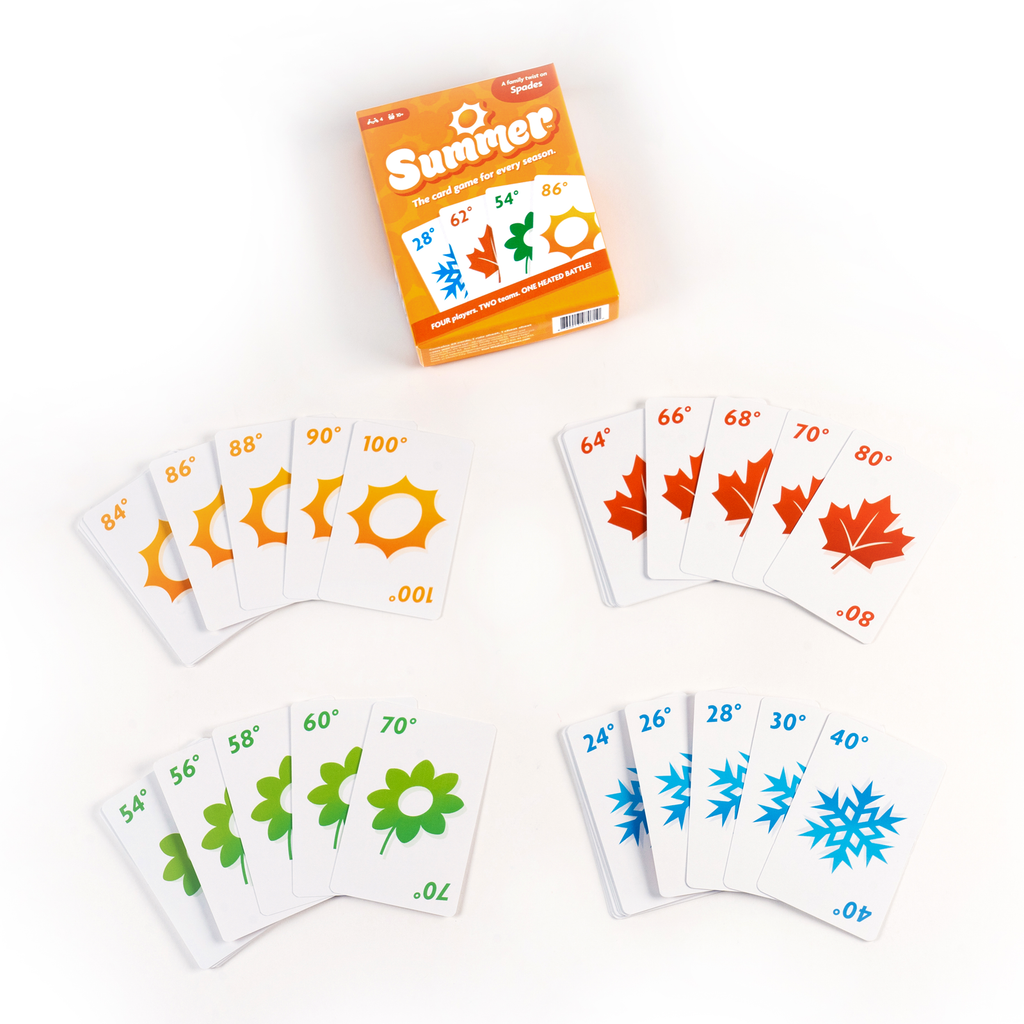 Summer – The Spades-Style 2-on-2 Card Game Where the Suits Are Seasons – Play High or Low Temperatures to Win Books – Summer Is Trump – 4 Players – Ages 10+